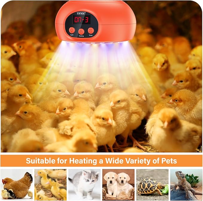 Chicken Coop Heater Lamps,200W-350W-500W Reptile Heating Lamp Upgraded with UVA UVB Ligh 3-6-9-12H Timer,Protable Greenhouse Heater for Outdoor Chicken Coop for Reptile Rabbits Dog Cats (5.2 Inch)