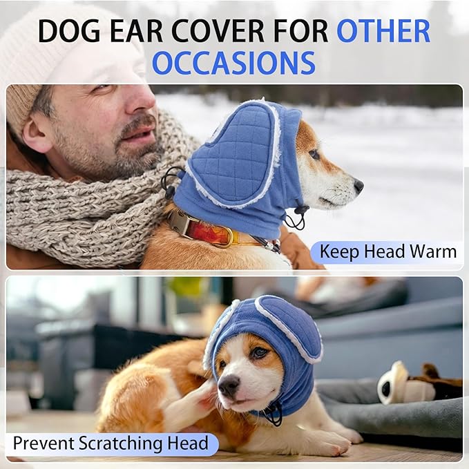 MIGOHI Adjustable Dog Ear Cover for Small Dogs,Dog Ear Muffs with Sound-Absorbing Pads,Head Wrap Calming Hoodie for Dogs Noise Anxiety,Thunder,Fireworks,No Flap Ear Wraps for Dogs Hematoma,M,Blue