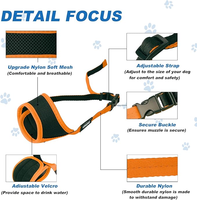 Dog Muzzle, Soft Nylon Muzzles for Small Medium Large Sized Dogs to Anti & Prevent Biting Barking Chewing, Pet Mouth Guard for German Shepherd with Adjustable Strap,Allows Panting Drinking (Orange,M)