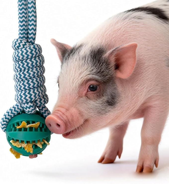 2PCS Pig Enrichment Toys, Mini Pig Supplies, Hanging Chew Ball with Rope + Replaceable Feeder Foraging Ball, Interactive Pig Enrichment Toy Set for Pigs, Treat Dispensing & Chew Activity Toy