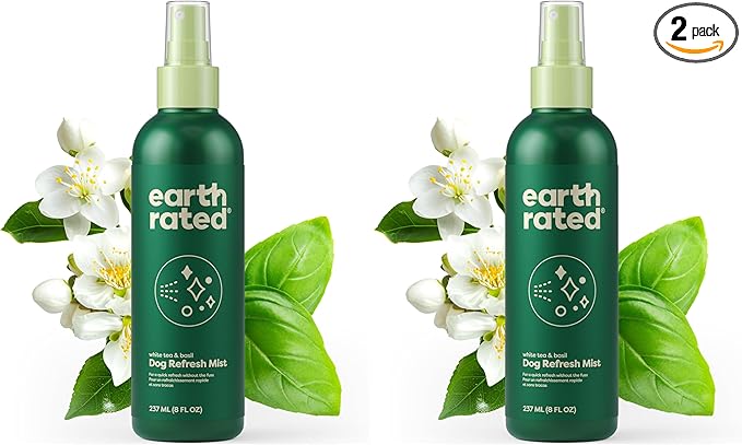 Earth Rated Dog Deodorizing Conditioner Spray, Conditioning & Odor-Eliminating Perfume for Dogs, for All Coat Types, Refreshing White Tea & Basil Scent, 8 oz (Pack of 2)
