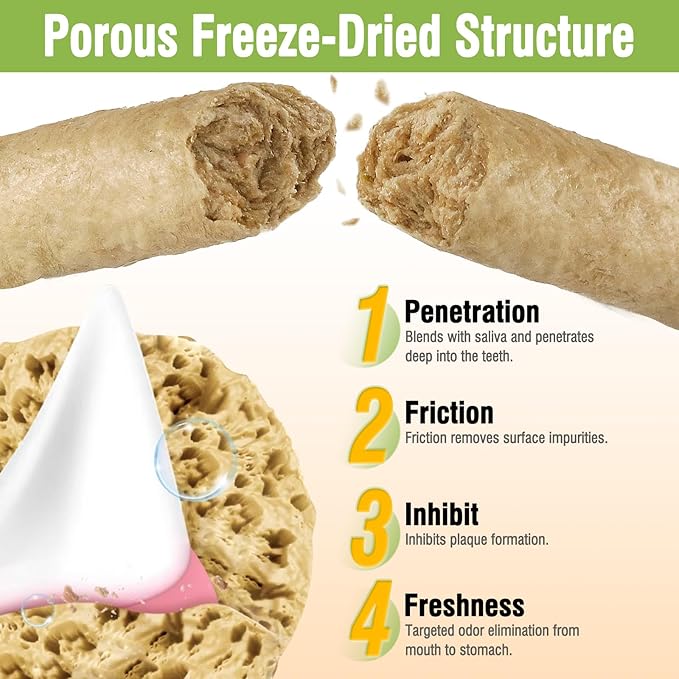 Freezed Dried Cat Chew Sticks, Cat Dental Treats for Freshens Breath and Controls Tartar, Feline Teething Sticks