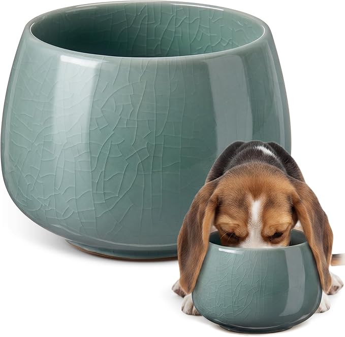 1 Pack 37 oz Ceramic Dog Bowl for Large Dogs with Long Ears No Spill Water & Food Pet Bowl Cocker Spaniel Beagle Bassett (Pale Cyan)