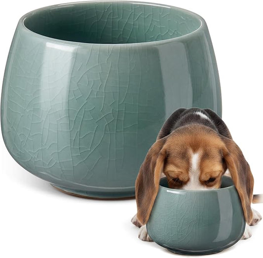 1 Pack 37 oz Ceramic Dog Bowl for Large Dogs with Long Ears No Spill Water & Food Pet Bowl Cocker Spaniel Beagle Bassett (Pale Cyan)