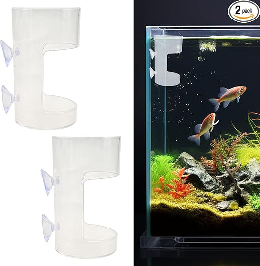 2 Pack PS Plastic Fish Feeders, Tank Feeding Tray with Suction Cup, Artemia Clear Floating Fish Tank Dish Tray, Tank Divider Supplies