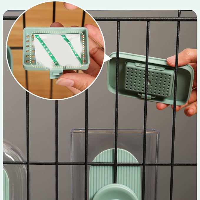 Cage Hanging Automatic Food Water Dispenser, Water Food Bowl for Cage Pet, Dog Cat Feeder and Water Dispenser, Feeding Station for Cats Dogs Ferrets Rabbit Bunny (Mint Green)