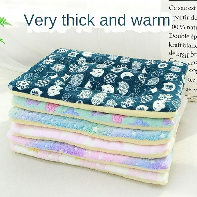 Double Sided Plush Small Animal Bed, Washable Guinea Pig Bunny Bedding, Reversible Flannel Mat for Hamster Ferret Rabbit Cat Dog, Cozy Fleece Cage Liner Pad (& Blue Cat)