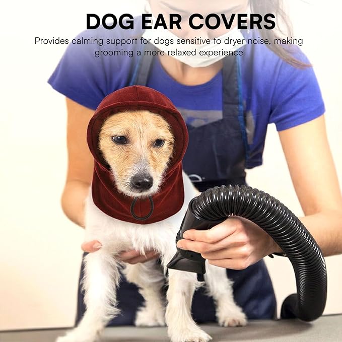 Dog Calming Hoodie Pet Ear Covers for Noise, Quiet Head Cover for Dogs, Pet Calming Hoodie Ear Covers Hood for Anxiety Relief and Calming Dog Neck and Ear, Burgundy S