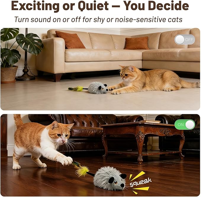 Interactive Remote Control Cat Toy with Random Movement – USB Rechargeable Cat Mouse Toy, Automatic Electric Mouse for Indoor Cats, Keeps Cats Active & Entertained