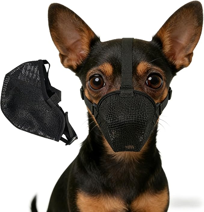Dog Muzzle for Large Medium Small Dogs, Adjustable Soft Mesh Muzzle to Prevent Biting, Chewing, Barking – Vet Recommended, Secure Fit (Black, XS)