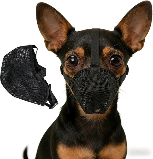 Dog Muzzle for Large Medium Small Dogs, Adjustable Soft Mesh Muzzle to Prevent Biting, Chewing, Barking – Vet Recommended, Secure Fit (Black, XS)