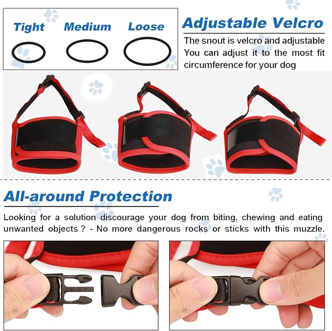 Dog Muzzle, Soft Mesh Nylon Design with Adjustable Neck Strap, Allows Panting and Drinking, for Grooming, Walks, and Scavenging Prevention - Red, Medium