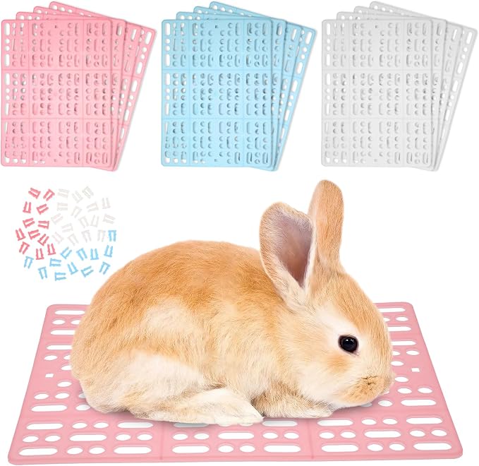 12 Pcs Plastic Rabbit Cage Mat Durable Rabbit Feet Pad Small Animal Feet Pad Cage Resting Mat with a Convenient Connectors, Bunny Pads for Easy Cleaning for Bunny Rat Guinea Cats