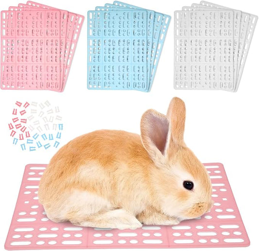 12 Pcs Plastic Rabbit Cage Mat Durable Rabbit Feet Pad Small Animal Feet Pad Cage Resting Mat with a Convenient Connectors, Bunny Pads for Easy Cleaning for Bunny Rat Guinea Cats