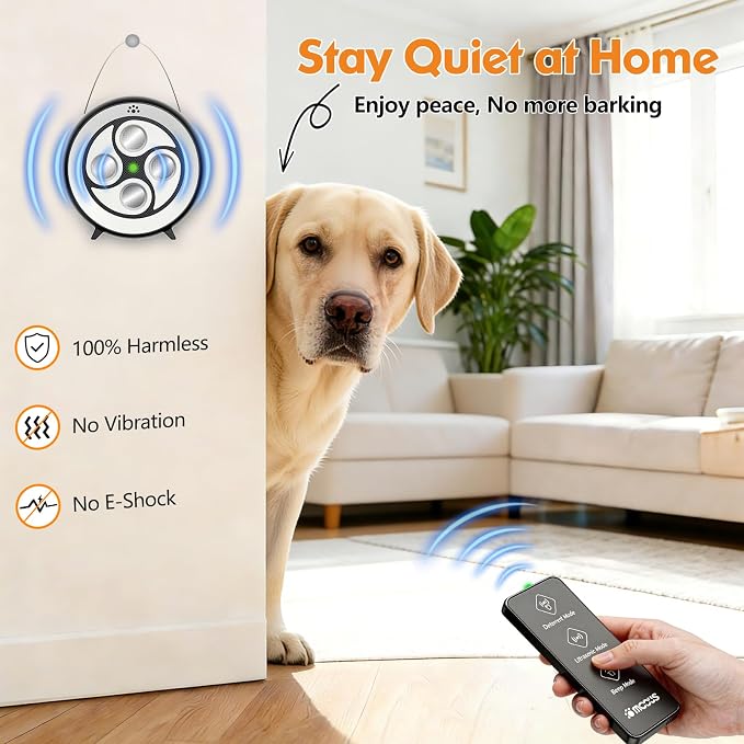New Anti Barking Device for Dogs, Rechargeable Dog Barking Deterrent up to 75ft with Remote , Variable Ultra Frequency/6 Modes/IP65 Waterproof Dog Silencer Stop Neighbors‘ Dog from Barking (Black)