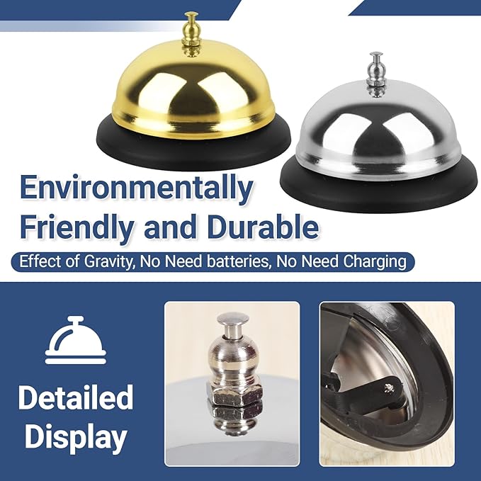 2 Packs Call Bell Loud Clear Desk Bell with Anti-Rust Steel 3.3 Inch Durable Service Bells for Hotels, Classrooms, Restaurants, Reception Areas