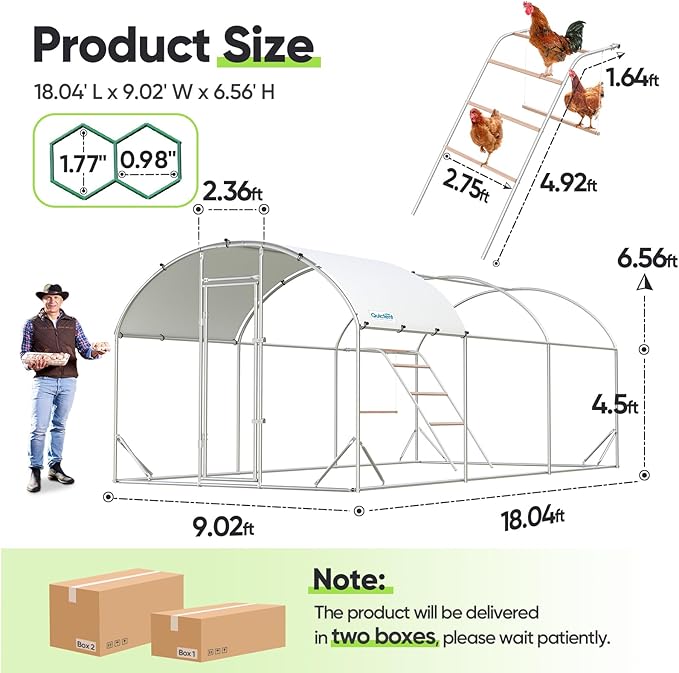 Quictent Essential Series 18x9x6.6ft Metal Chicken Coop Run with Climbing Ladder, Walk-in Outdoor Poultry Cage with PVC Coated Chicken Wire, Hen Duck Rabbit Farm House, Waterproof Anti-UV Cover