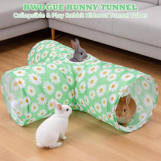 BWOGUE Bunny Tunnels & Tubes Collapsible 3 Way Bunny Hideout Small Animal Activity Tunnel Toys for Dwarf Rabbits Guinea Pigs Kitty