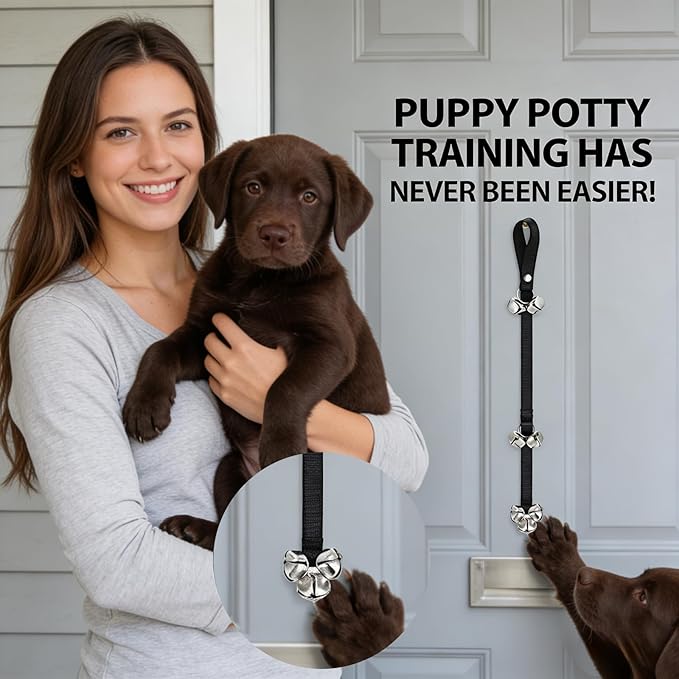 TJE Dog Doorbells Puppy Potty Training Tool Adjustable Rope with 6 Loud Bells Easy to Hang on Door Handles for Small Medium Dogs (Green)