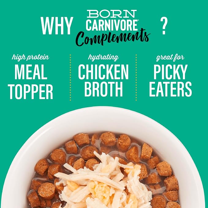 Tiki Cat Born Carnivore Complements Wet Cat Food Topper, High Protein & Limited Ingredient, Variety Pack 2.1 oz. Pouch (12 Per Box)