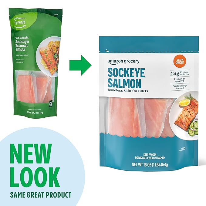 Amazon Fresh, Wild Caught Alaskan Sockeye Salmon, Frozen, 1 Lb