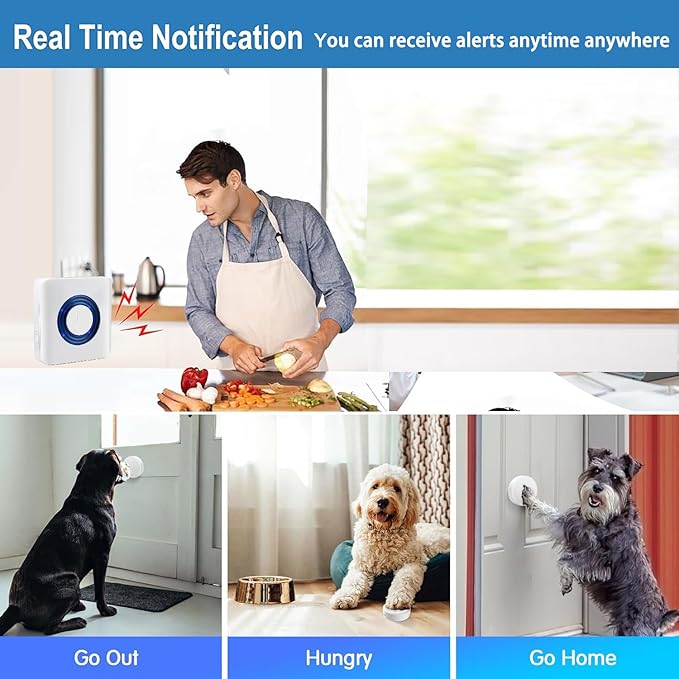 Dog Door Bell, Dog Bells to Go Outside, Dog Doorbell for Potty Training, Door Bell for Dogs with Waterproof Large Touch Area Button,Long Range, 58 Chimes (White, 1 Receiver 1 Transmitter)