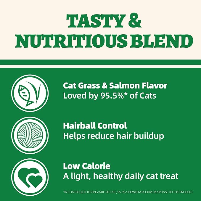 Wellix 29.45 oz Cat Grass Treats with Catnip & Salmon - Healthy Cat Treats for Indoor Cats - Hairball Control & Digestive Support - Kittens Training Snacks for Teeth Cleaning