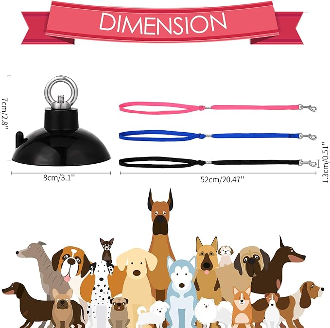 Frienda 4 Pcs Dog Bathing Tether with Suction Cup Cat Restraint for Bathing Dog Grooming Tub Restraint Loops Adjustable Cat Fixed Safety Rope for Pet Shower Grooming Helper(Blue Black Pink)