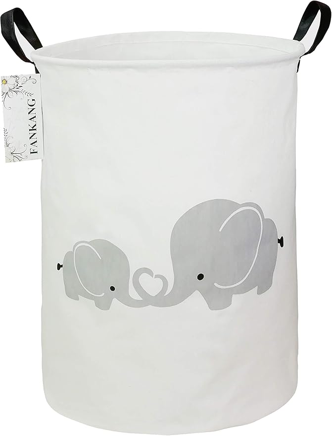 Storage Basket, Nursery Hamper Canvas Laundry Basket Foldable with Waterproof PE Coating Large Storage Baskets for Kids Boys and Girls, Office, Bedroom, Clothes,Toys（Love Elephant）