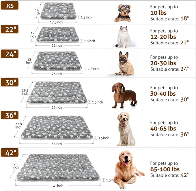 Mora Pets Dog Crate Pad - Ultra Soft Pet Bed With Cute Star Print, Washable Mat for Large Medium Small Dogs, Reversible Fleece Kennel Liner, Cat Bed 23 x 18 Inch Grey