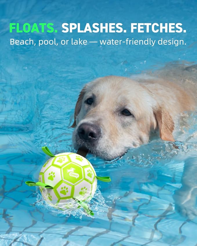 QDAN Glow in the Dark Dog Ball with Straps, No Charge Fetch & Tug Toy, 6 Inch Soccer Ball for Small & Medium Dogs, Great Birthday Gift for Pets