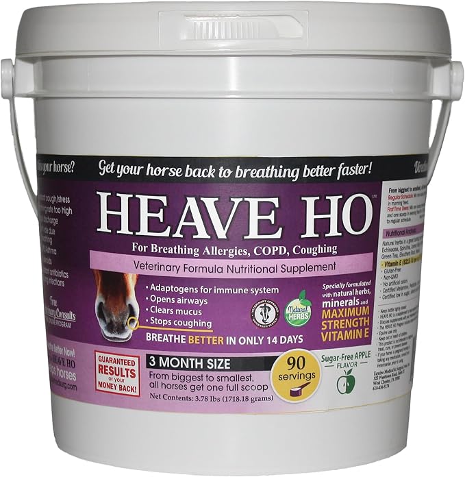 HEAVE HO Equine Respiratory Support Supplement for Horses, Supports Normal Lung & Immune Function, Sugar Free Apple Flavor, 90 Servings