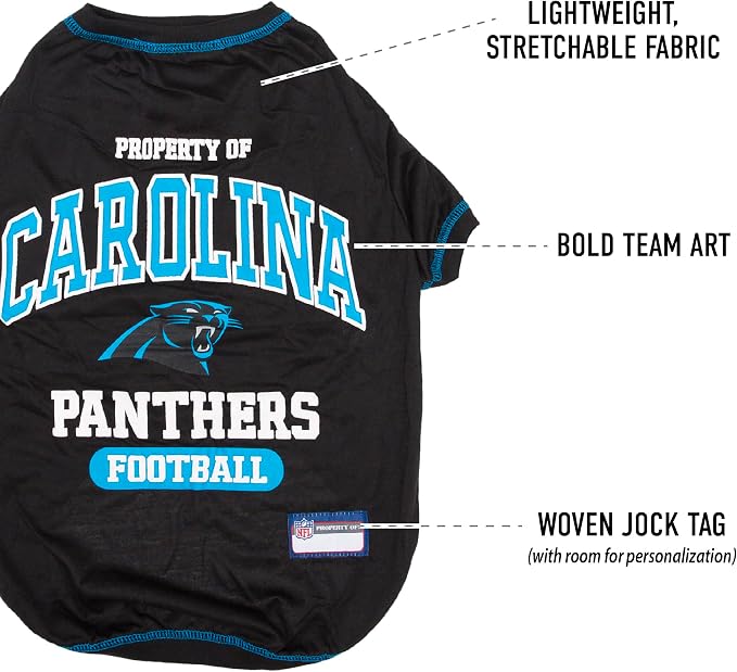 NFL Carolina Panthers Dog T-Shirt for Pets, Size Small. Officially Licensed Pet Shirt with Team Logo, Soft Stretchable Comfort Fit Apparel for Dogs & Cats