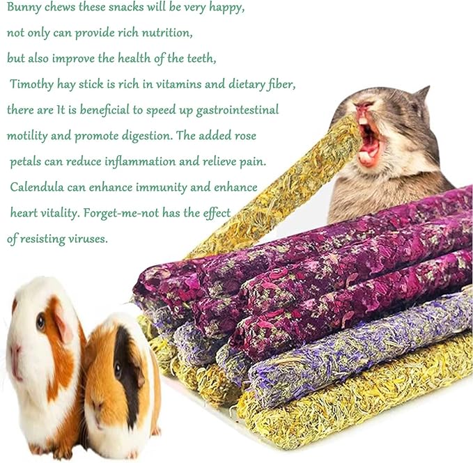 ANDES Rabbit Chew Toys 40pcs Timothy Hay Sticks About 14oz/400g Hamster Molar Snacks Handmade are Perfect Food Accessories for Bunny Guinea Pigs Rats Chinchillas Gerbils