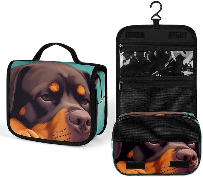 Travel Toiletry Bag makeup Accessories Portable Hanging Organizer (Cute Rottweiler Puppy Farm Dog Lazy Animal)
