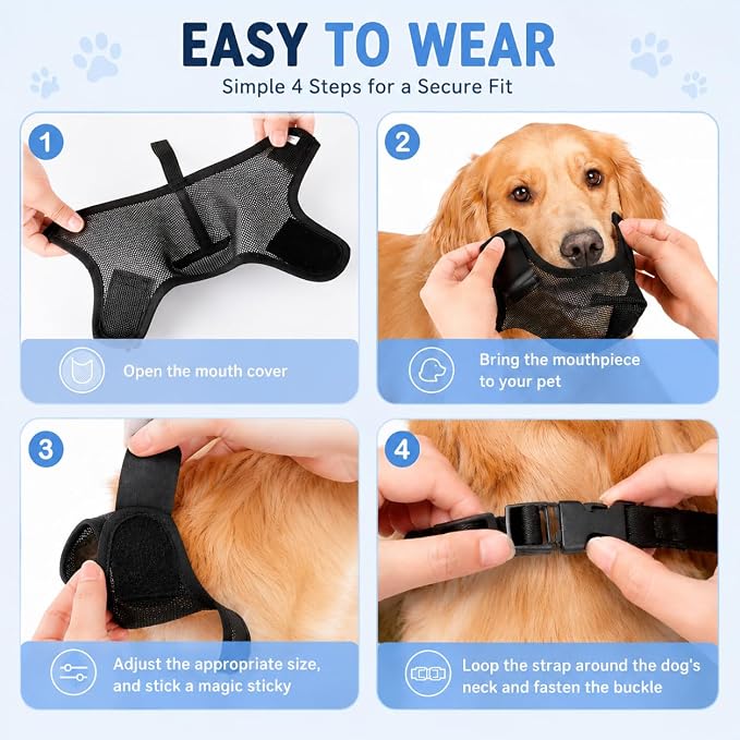 Dog Muzzle, Soft Air Mesh Muzzles for Medium Sized Dogs, Breathable Dog Mussels for Scavenging Biting Licking & Barking, Adjustable Mouth Guard with Front Opening, Allows Panting and Drinking(Black,M)