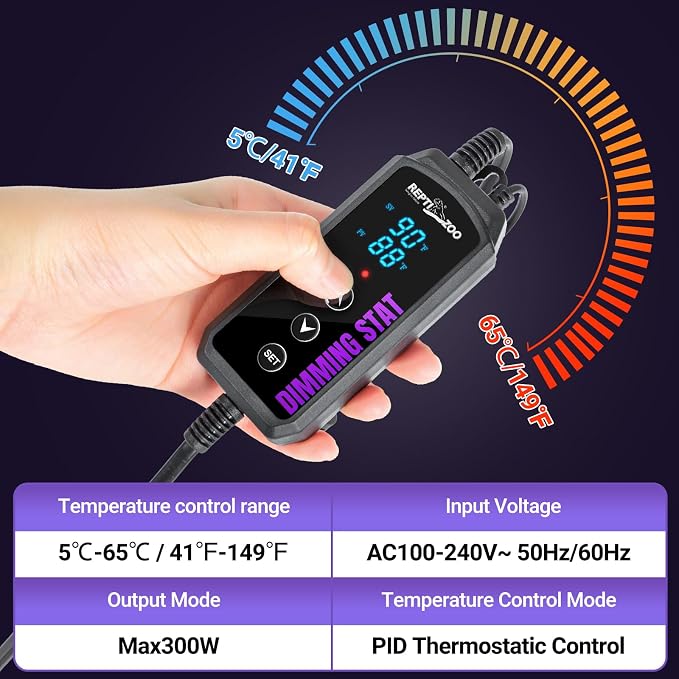 REPTI ZOO Reptile Dimming Thermostat, PID Temperature Controller with LED Digital Screen, Reptile Thermostat for Reptile Heat lamp Blub & Mat Heaters, Memory Function