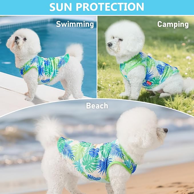 KYEESE 2Pack Dog Shirt, Lightweight Sun Protection Dog T Shirts for Small Dogs Boy Girl, Breathable Mesh Tank Top Sleeveless Puppy Reflective Vest, Soft Summer Dogs Clothes, Hawaii+Green, S