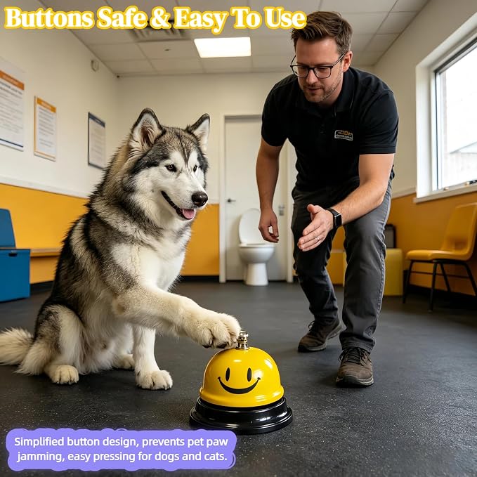 Stainless Steel Service Bell 3.35", Loud Clear Ringing Desk Call Bell for Restaurant Hotel School, Non-Slip Base, No Battery Needed for Dog Training Yellow
