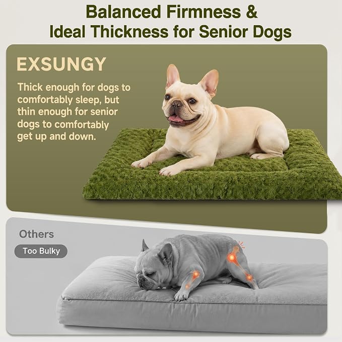 Washable Dog Bed Mat Ultra Soft Dog Crate Pad Comfy Fluffy Pet Kennel Beds Sleeping Mattress for Large Jumbo Medium Small Dogs, 36 x 23 Inch,Green