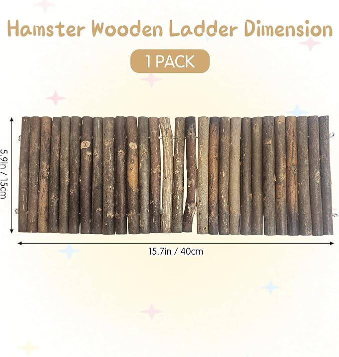 Hamiledyi Natural Wood Hamster Bridge, Bendable Climbing Ladder Small Animal Cage Accessories for Dwarf Hamster, Gerbils, Mice, Sugar Glider (15.7×5.9 in)