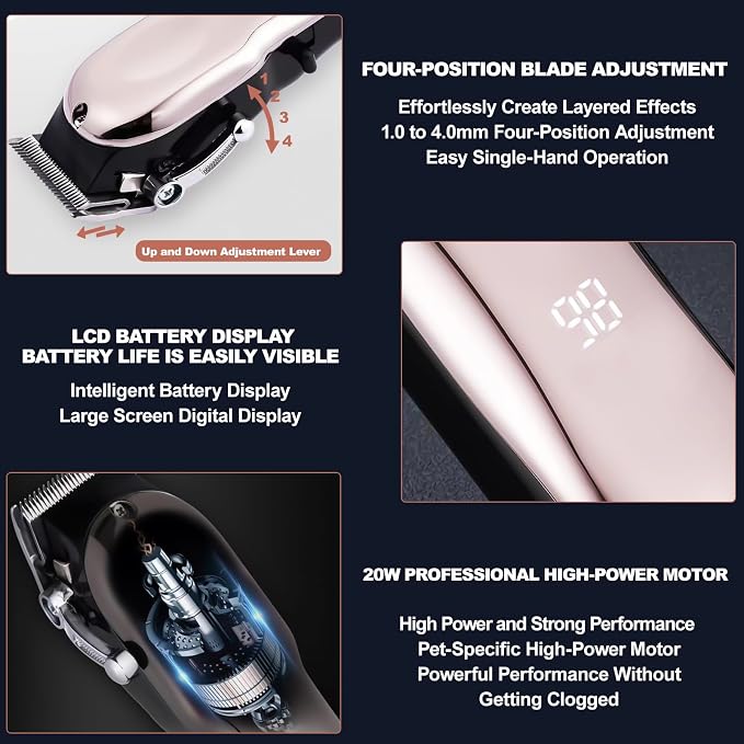 Rabbit Clippers for Grooming for Thick Heavy Coats,Quiet Cordless,Rechargeable,LED Display,High Power Professional Pet Hair Trimmer Shaver,Clippers Grooming Kit and Paw Trimmer for Bunny or Other Pets