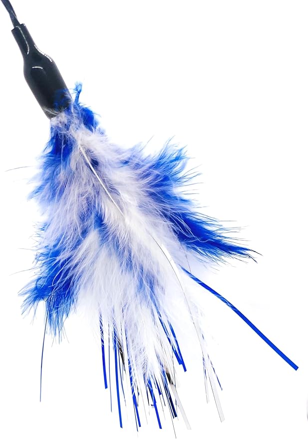 Kats'N Us 18 Inch Wand with Feathers Teaser Cat Toy - Blue, Hunting Instinct Play, Flexible Acrylic Handle, Interactive Exercise Attachment for Indoor Cats