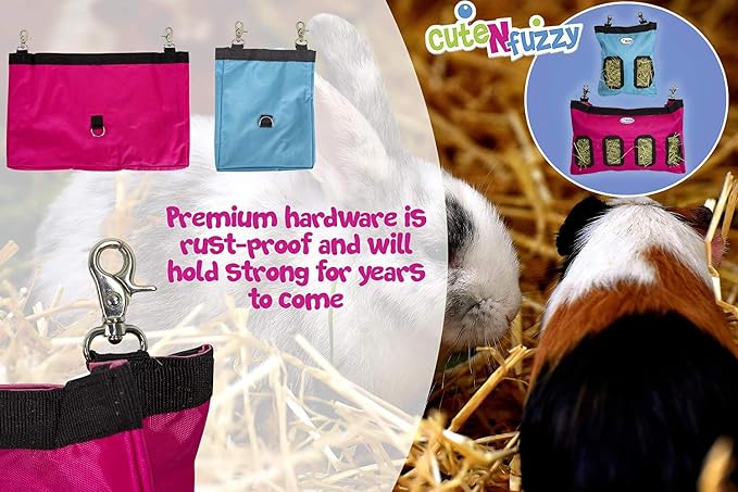 2-Opening Hay Bag for Rabbits, Guinea Pigs & Chinchillas, Compact Hanging Hay Feeder, 9" x 11" x 1.5", Helps Reduce Hay Waste & Cage Mess, 6-Month Warranty (Green, 9" x 11" x 1.5")