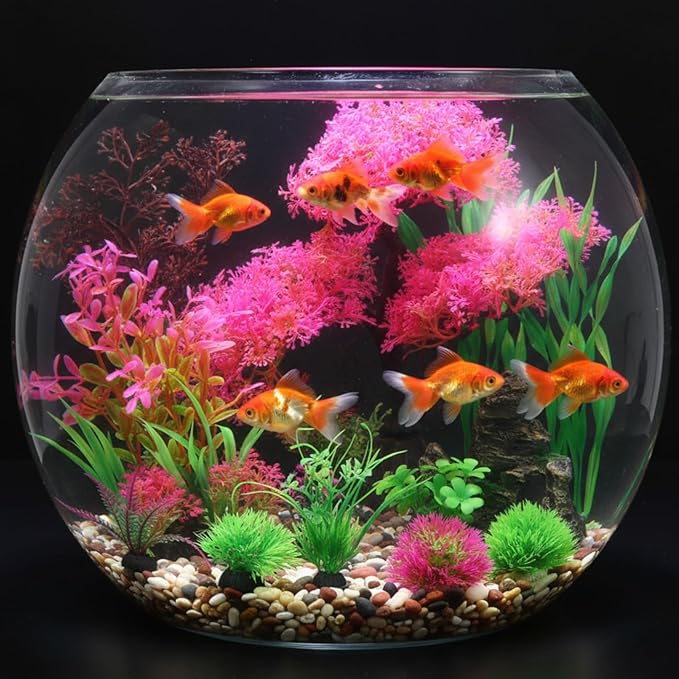 Suncalla 16 Pcs Aquarium Fish Tank Plastic Plants and Cave Rock Decorations Decor Set Pink Cherry Blossom Tree Aquarium Decor Set Small and Large Artificial Fish Tank Plants Accessories