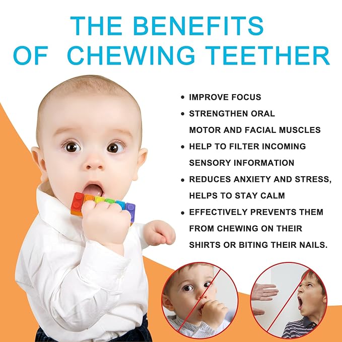 Chew Necklace for Sensory Kids, Seeway Rainbow Chewy Necklace BPA Free, Food- Grade Silicone Oral Motor Aids Chewelry Toys Sensory for Autism, ADHD, Anxiety, or Other Special Needs（5 Pack ）