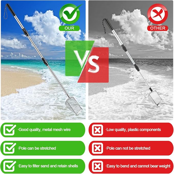 POILKMNI New Upgraded 2 Pcs Shark Tooth Sifter, Beach Sand Sifter, Sand Scoop Shell Scooper for Beach Scoop Shovel Sifter Tool for Picking Up Shells, Shark Tooth Sifter Dipper