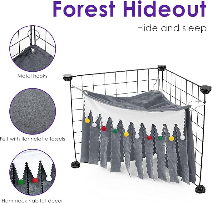 Linkidea Cage Corner Hideout, Pets Forest Corner Hideout for Guinea Pigs, Rabbits, Ferrets, Chinchillas, Gerbils, Hedgehogs, Small Animals Habitat Décor (Gray)