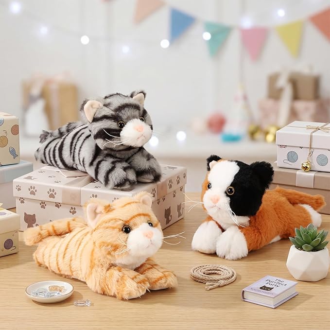 3 Pcs 9 Inch Cat Stuffed Animal Plush Gift Baby Shower Party Favors Cute Kitten Plush Toys Small Cat Stuffed Animal Soft Sleeping Supplies for Boys Girls Toddlers Birthday(Cozy Kawaii Style)