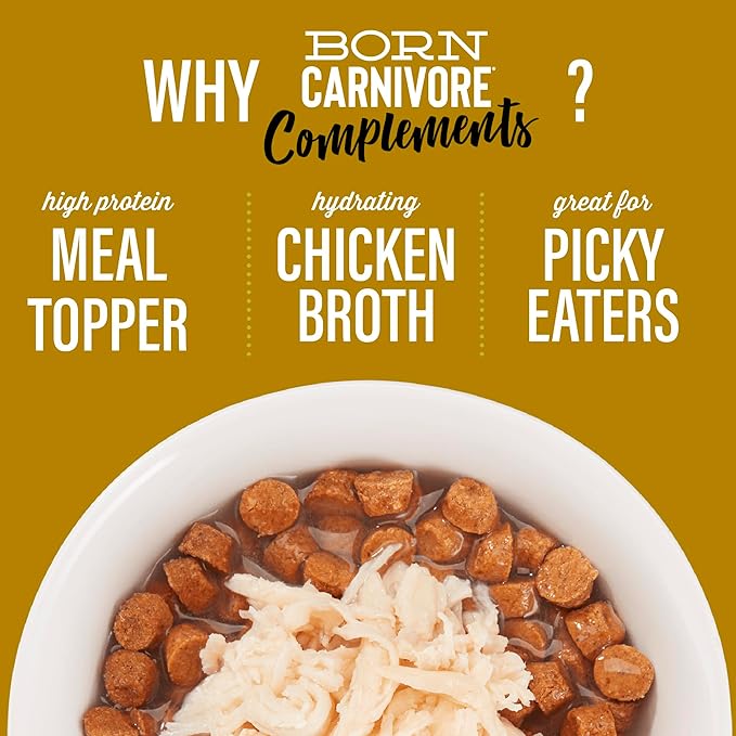 Tiki Cat Born Carnivore Complements Wet Cat Food Topper, High Protein & Limited Ingredient, Chicken, 2.1 oz. Pouch (12 Count)